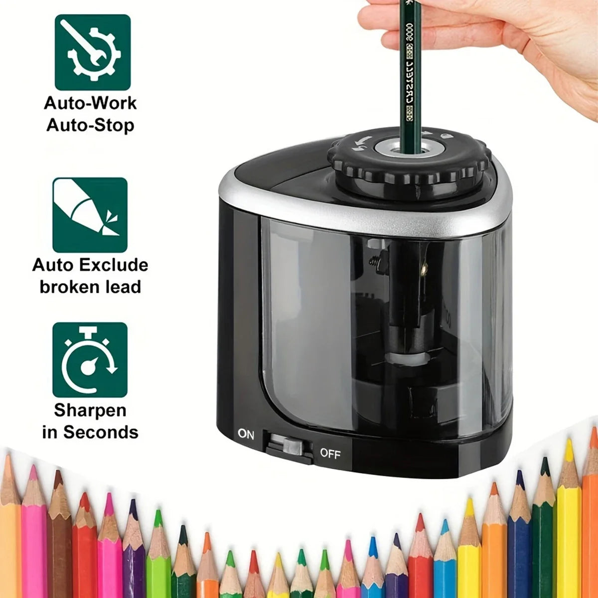 Desktop Automatic Pencil Sharpener Suitable to Pencils (6-8Mm) 