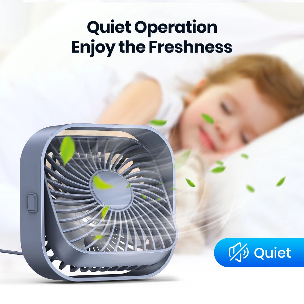 Mini Portable Fan USB Desk Fan Table Strong Airflow &Quiet Operation 3 Speed 360°Rotatable Standing Fans