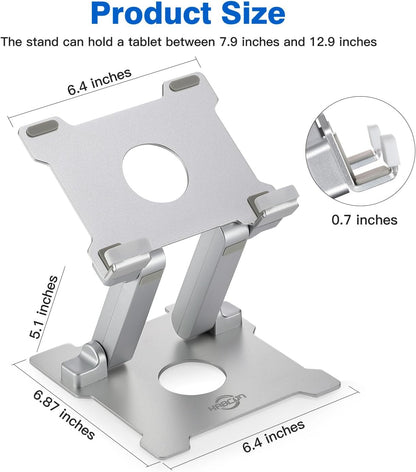Quality Tablet Stand,Adjustable Foldable Eye-Level Aluminum Solid up to 15-In Tablets Holder 