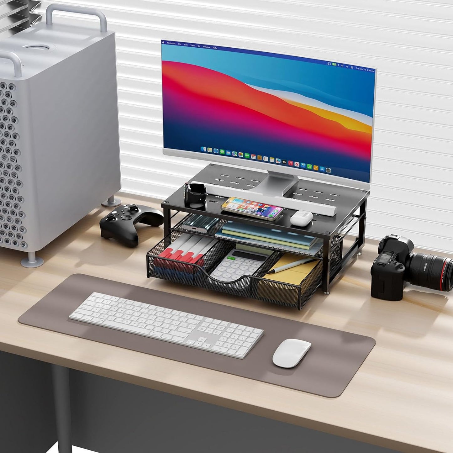 Computer Monitor Stand Riser, Desk Organizers and Accessories with Drawer (Black)