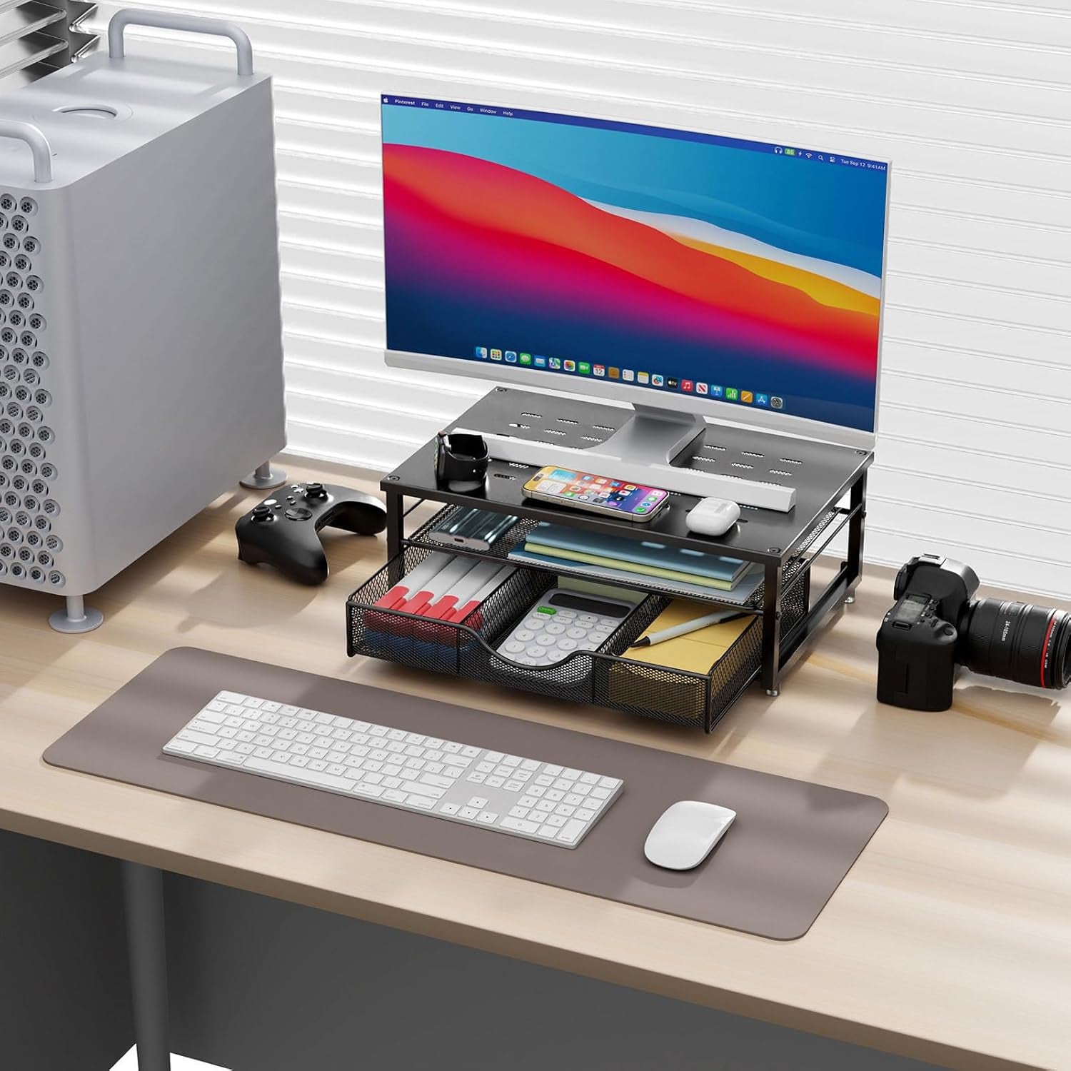 Computer Monitor Stand Riser, Desk Organizers and Accessories with Drawer (Black)