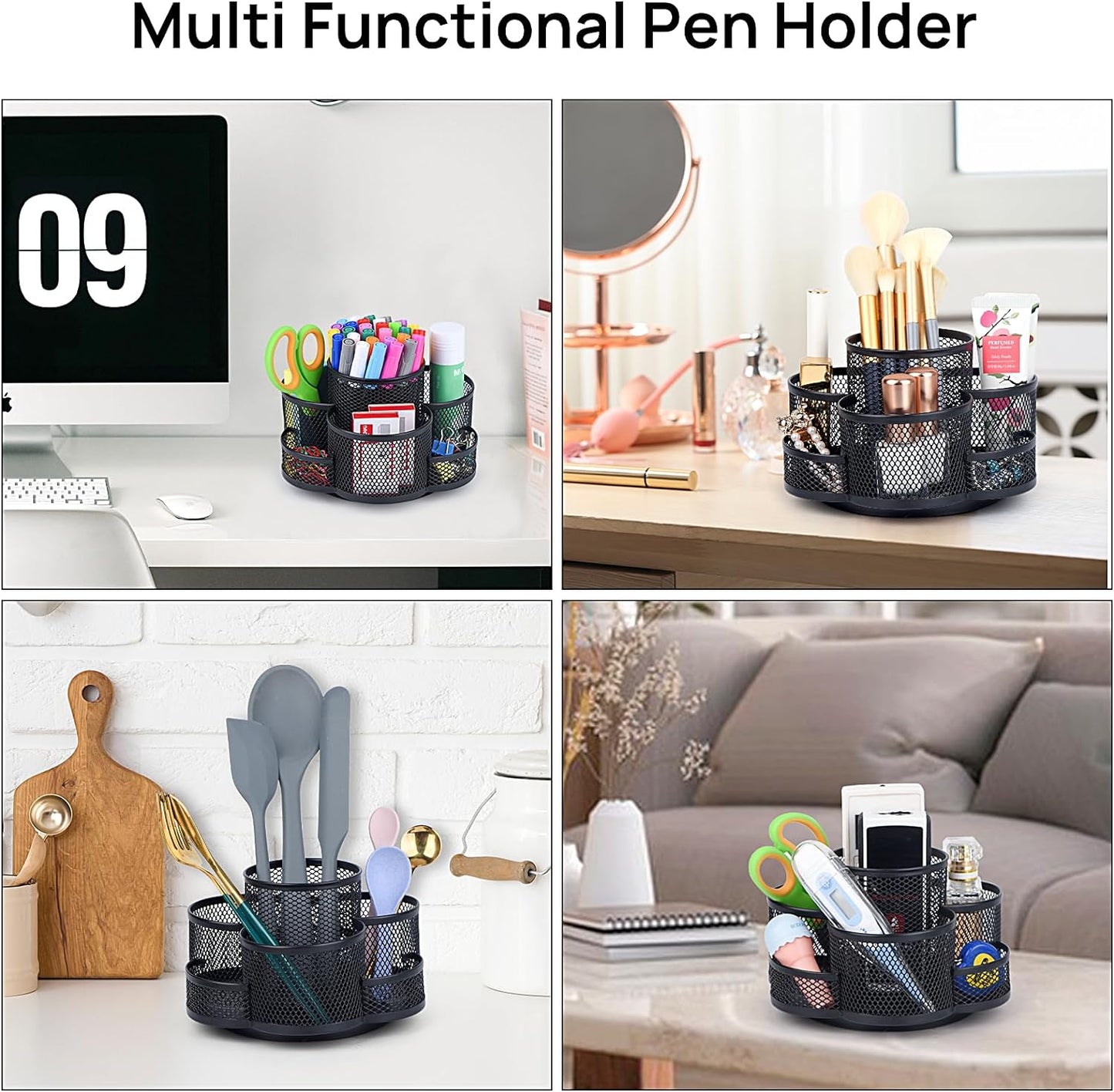 Pen Holder for Desk, 360 Rotating in Black