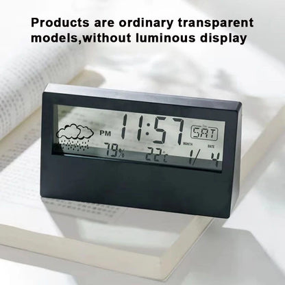 LCD Desktop Alarm Clock Transparent Calendar Weather and Digital Temperature and Humidity Display 