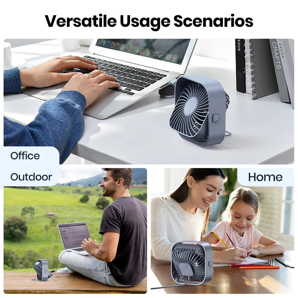 Mini Portable Fan USB Desk Fan Table Strong Airflow &Quiet Operation 3 Speed 360°Rotatable Standing Fans