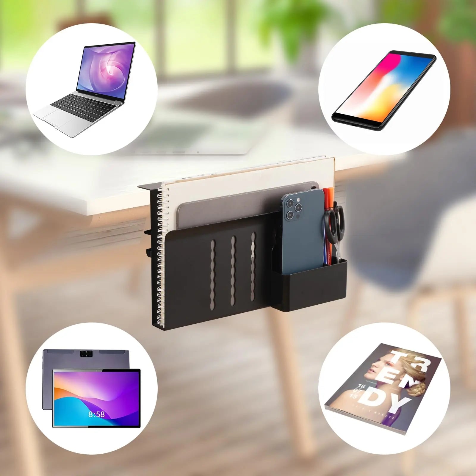 Desktop storage holder with clamp mount (black)