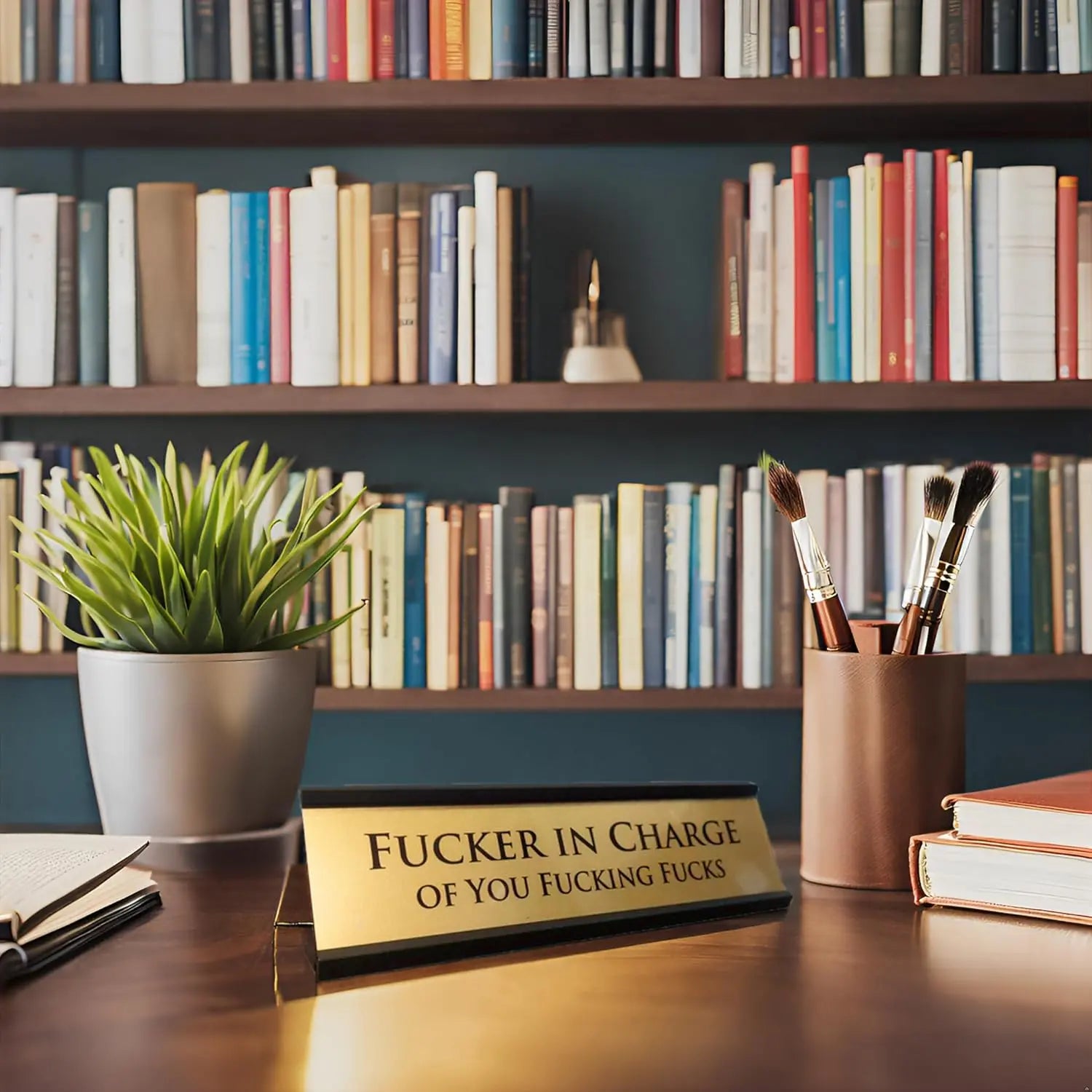 Fucker in Charge Desk Nameplate Sign  