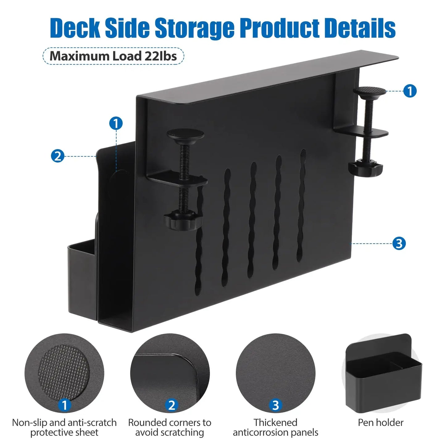 Desktop storage holder with clamp mount (black)