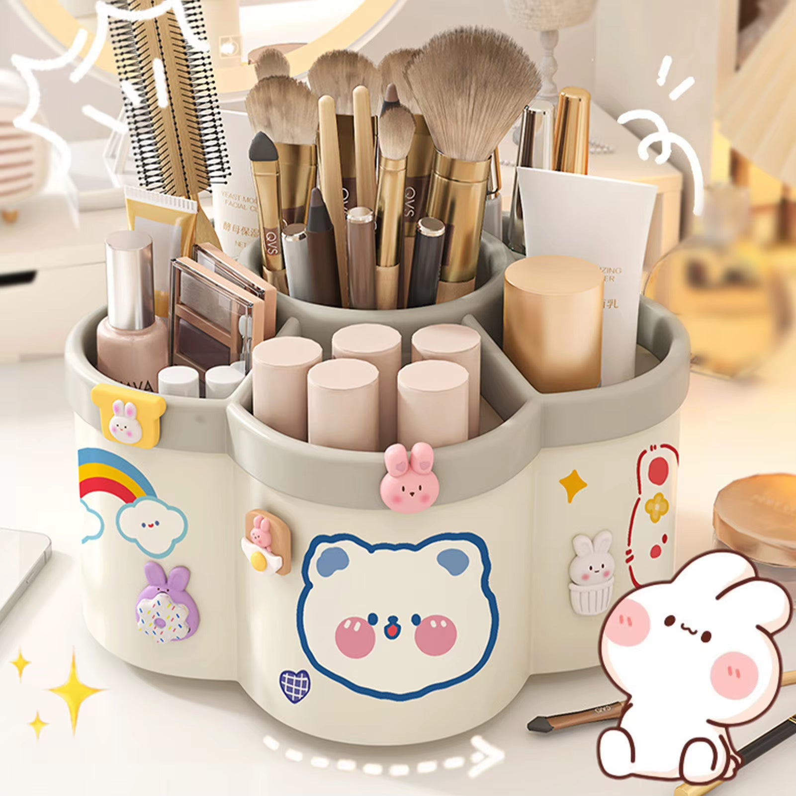 Large-capacity desktop organizers with a swivel holder for pens and makeup brushes