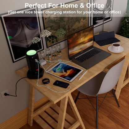 Power Strip with Colorful Night Light, 15 AC Outlets, and 6 Fast-Charging USB Ports, 900 J Surge Protector with Flat Plug on the Right (Black)