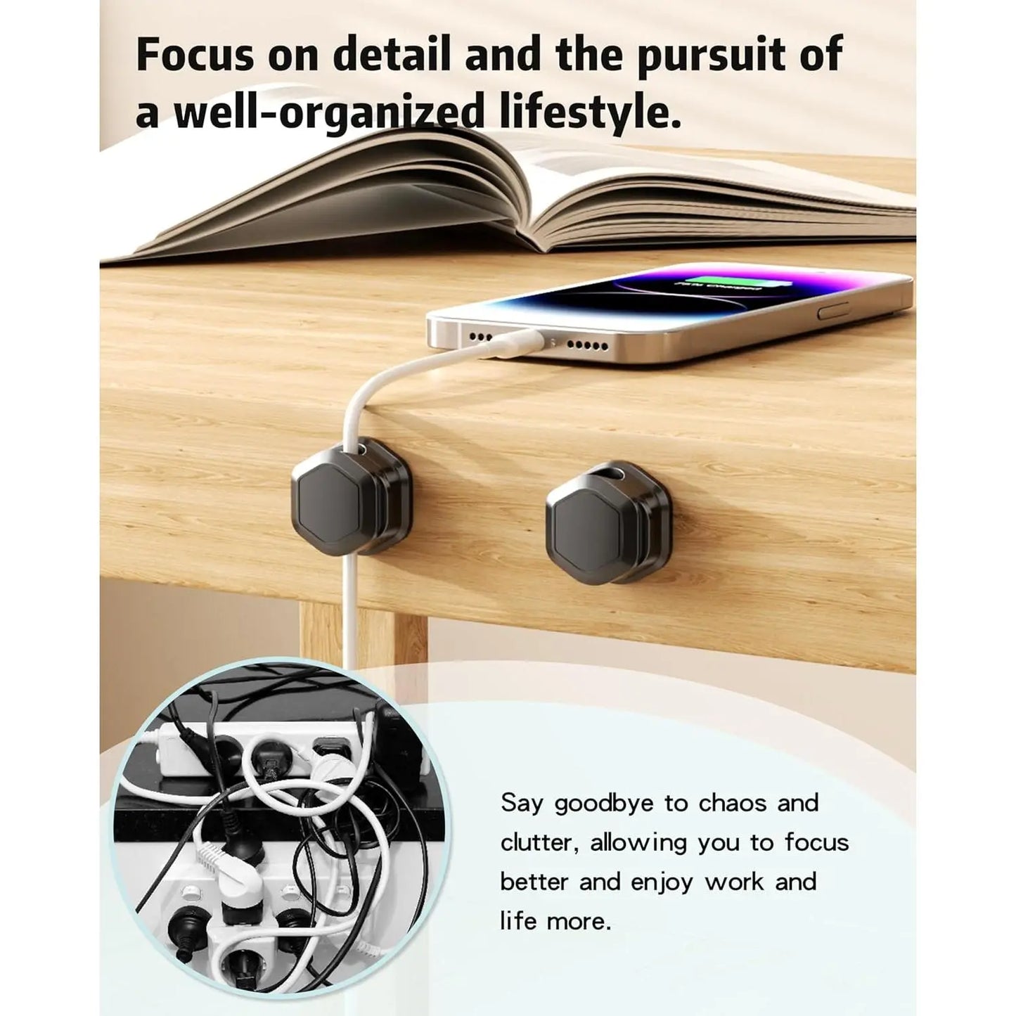 Cable organizer with 6 clips [adjustable and smooth] 