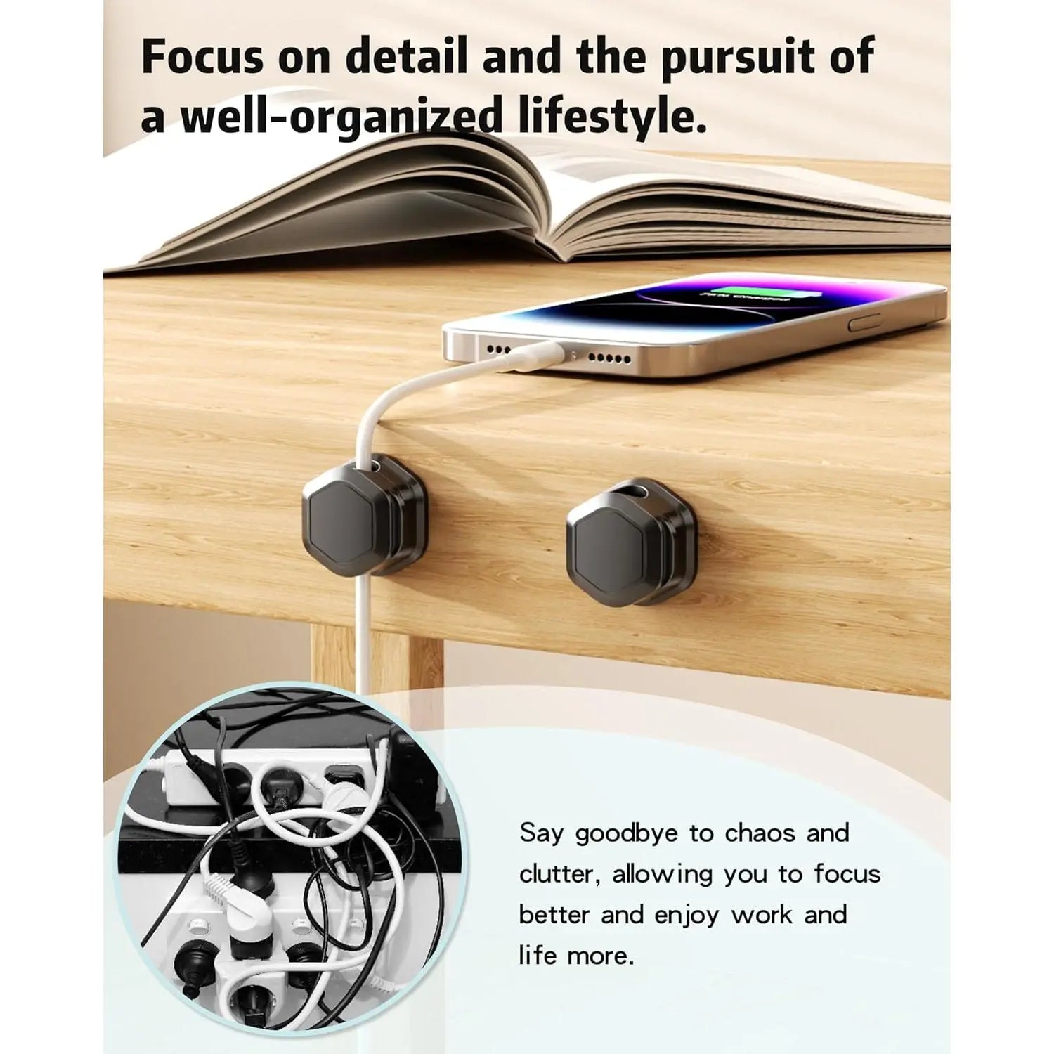 Cable organizer with 6 clips [adjustable and smooth] 