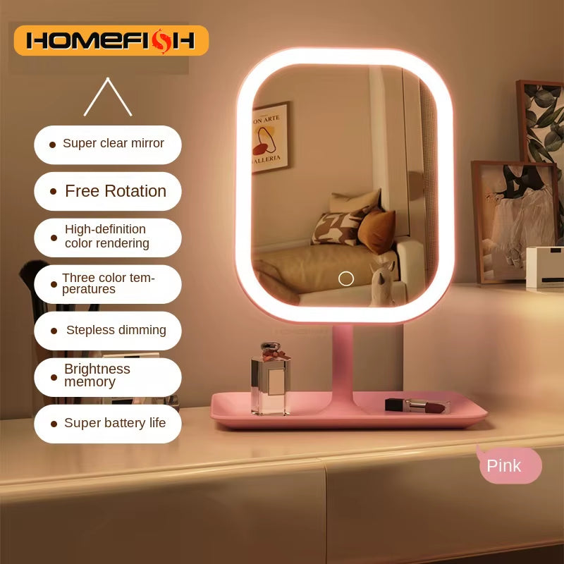 Niche Modern LED Makeup Mirror with Touch Control and Three Color Lighting for Bedroom Vanity Use