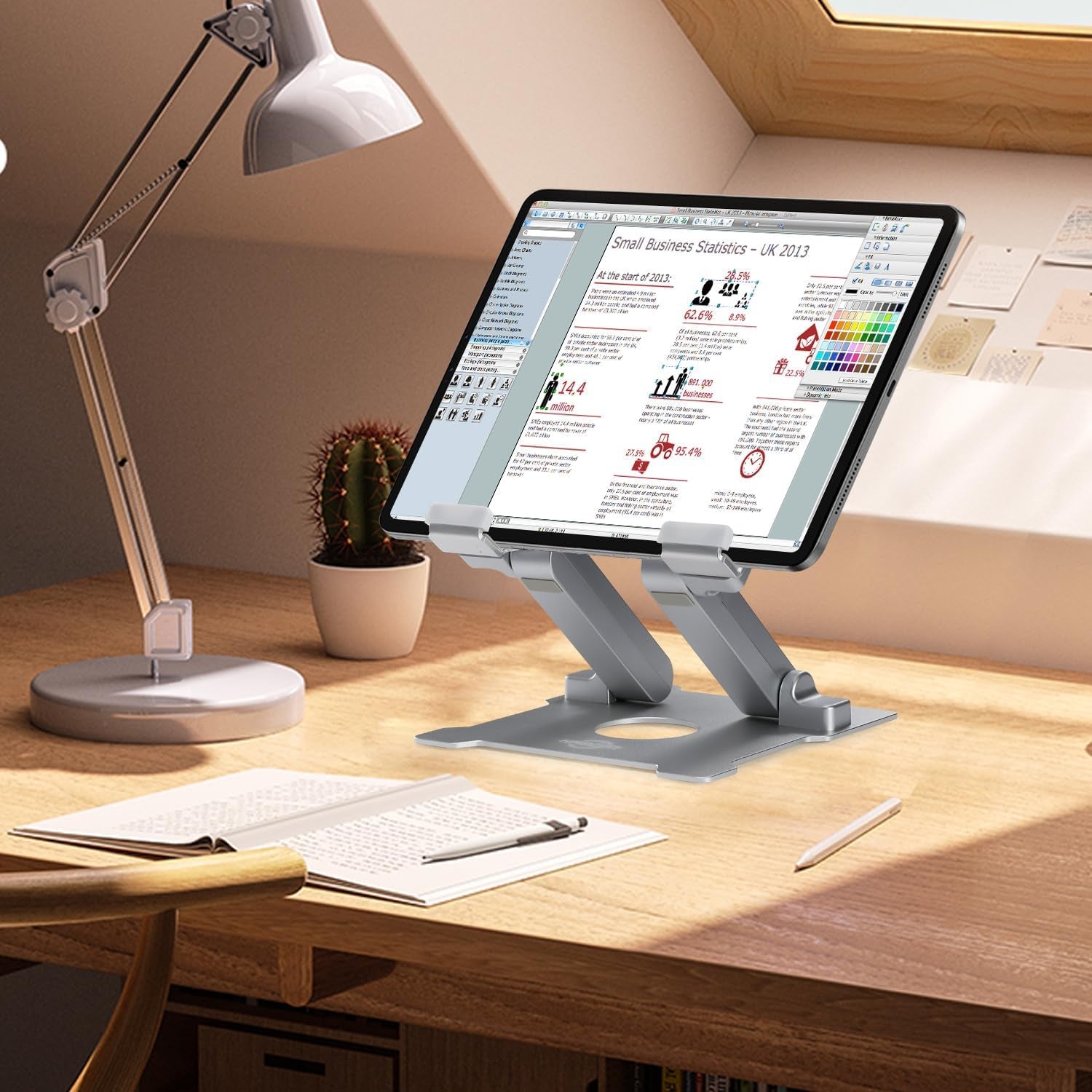 Quality Tablet Stand,Adjustable Foldable Eye-Level Aluminum Solid up to 15-In Tablets Holder 