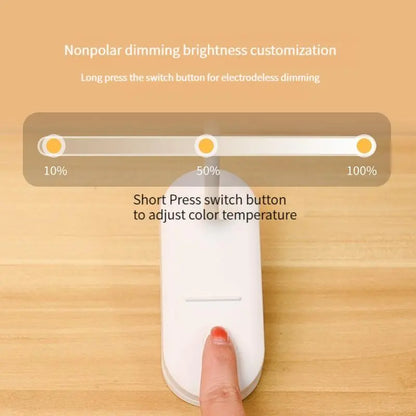 USB-rechargeable LED desk lamp with a clip and touch controls, 3 brightness levels, and adjustable light, warm white