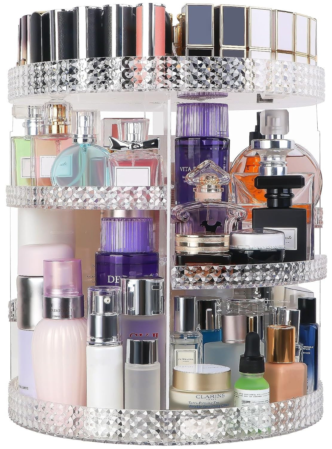7-tier removable makeup and perfume organizer that can be customized, ideal for a vanity (transparent)