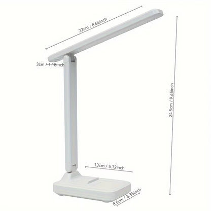 Foldable LED desk lamp with touch controls, for studying, reading, and eye care, with USB connection, dimmable, white light