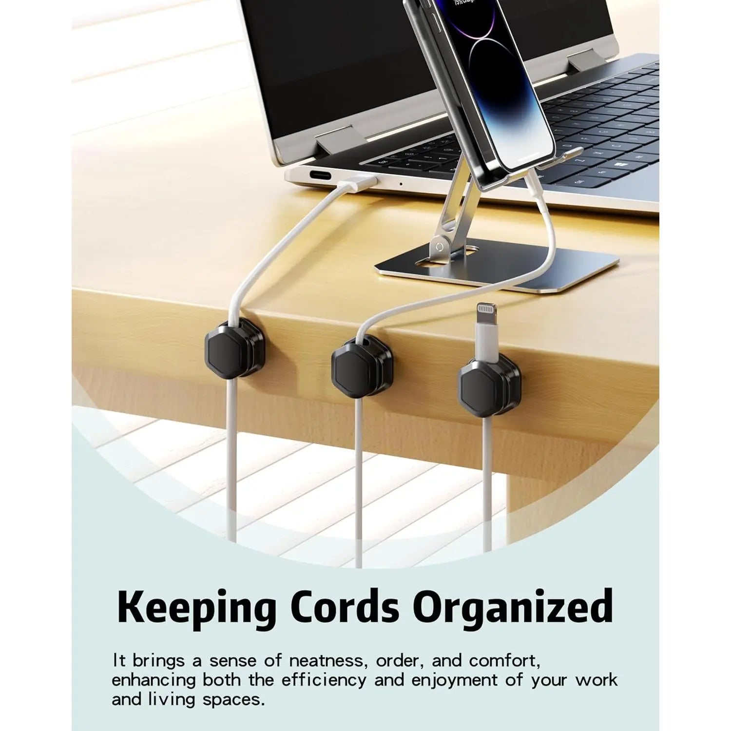 Cable organizer with 6 clips [adjustable and smooth] 