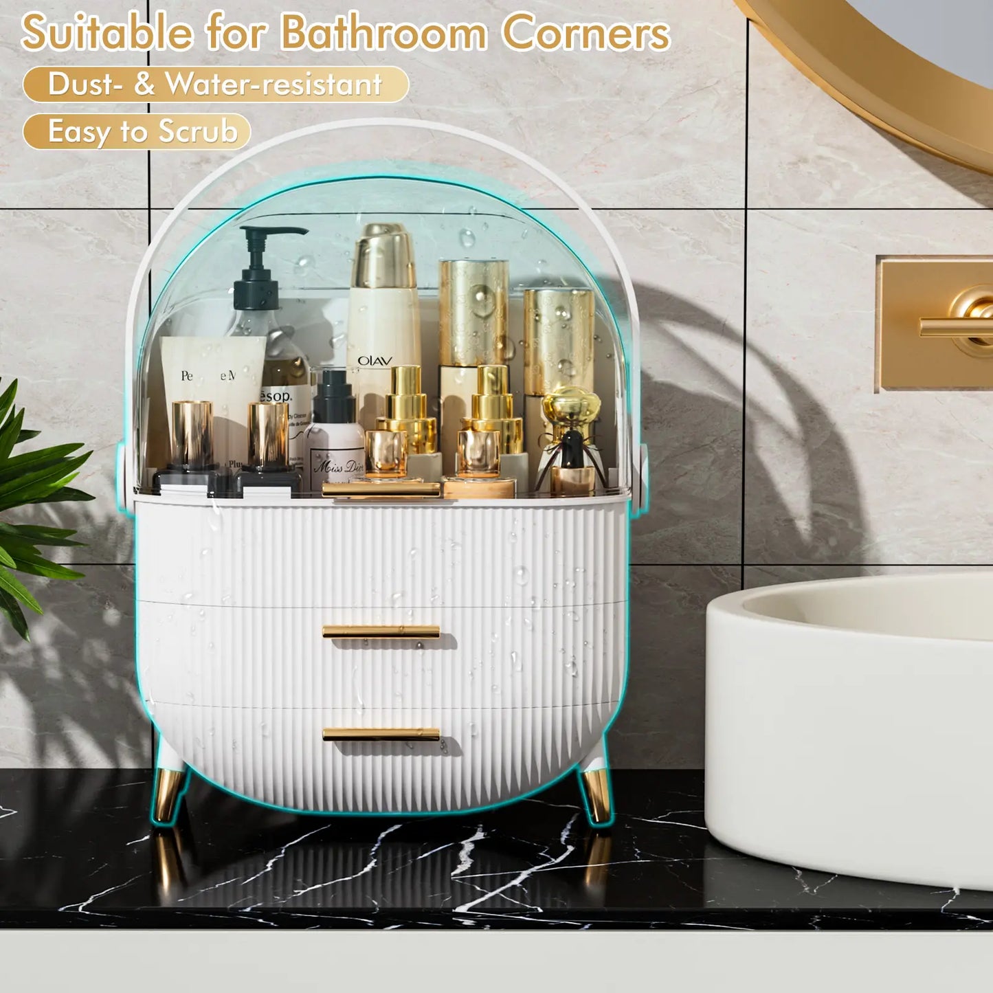 7CODE Makeup Organizer, Cosmetic Display Cases with Clear Lids, White Boxes