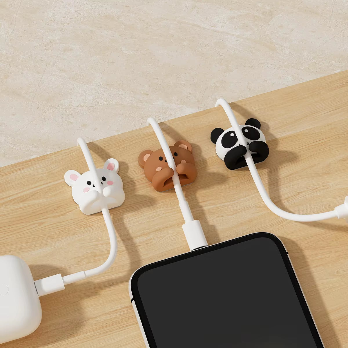 WORTHBUY Desktop Cable Organizer and Holder - Self-Adhesive Winder Clips for Mobile Phone Data Cables and Wire Management