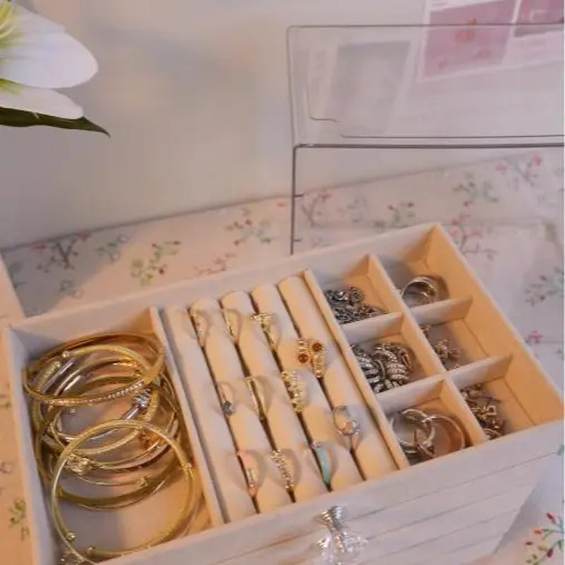 Acrylic jewelry organizer box with velvet lining - Clear display case
