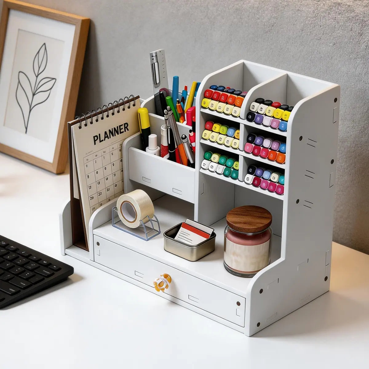 Desk organizer with a drawer and two file shelves