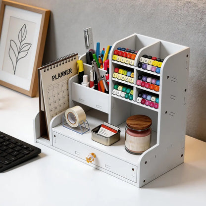 Desk organizer with a drawer and two file shelves
