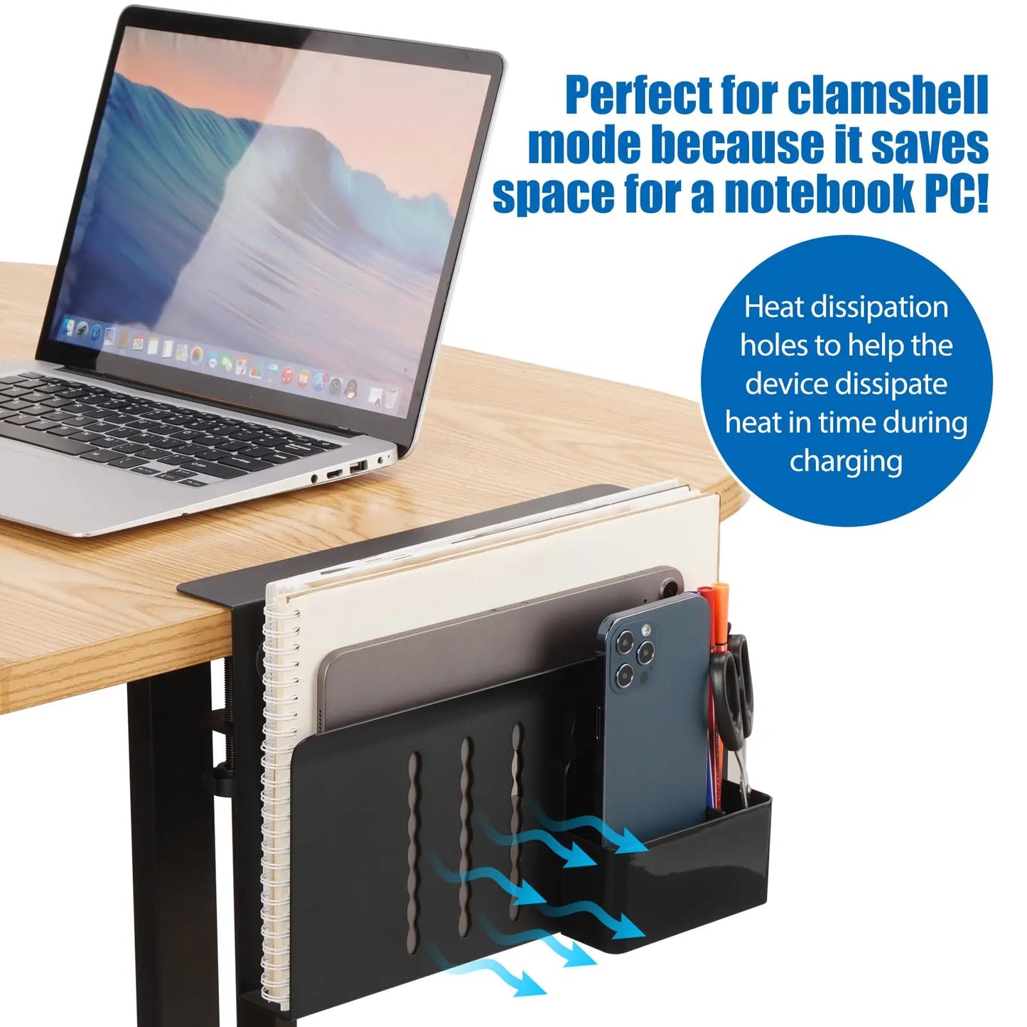 Desktop storage holder with clamp mount (black)