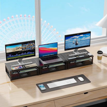 Computer Monitor Stand Riser, Desk Organizers and Accessories with Drawer (Black)
