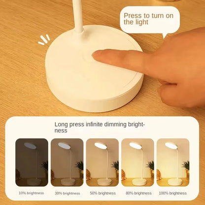 Portable LED desk lamp with eye protection, 3 brightness settings, and touch-activated USB charging