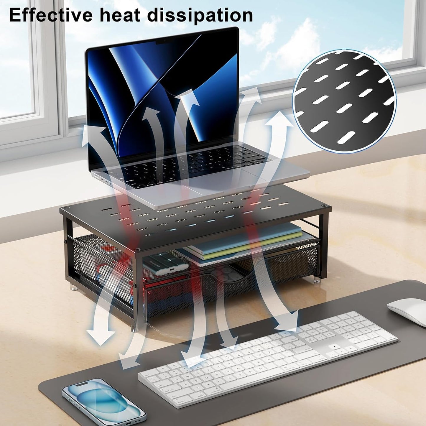 Computer Monitor Stand Riser, Desk Organizers and Accessories with Drawer (Black)