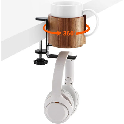 2-in-1 Headphone Holder with 360° Rotation for Under-Desk Use, 360° Spill-Proof Cup Holder