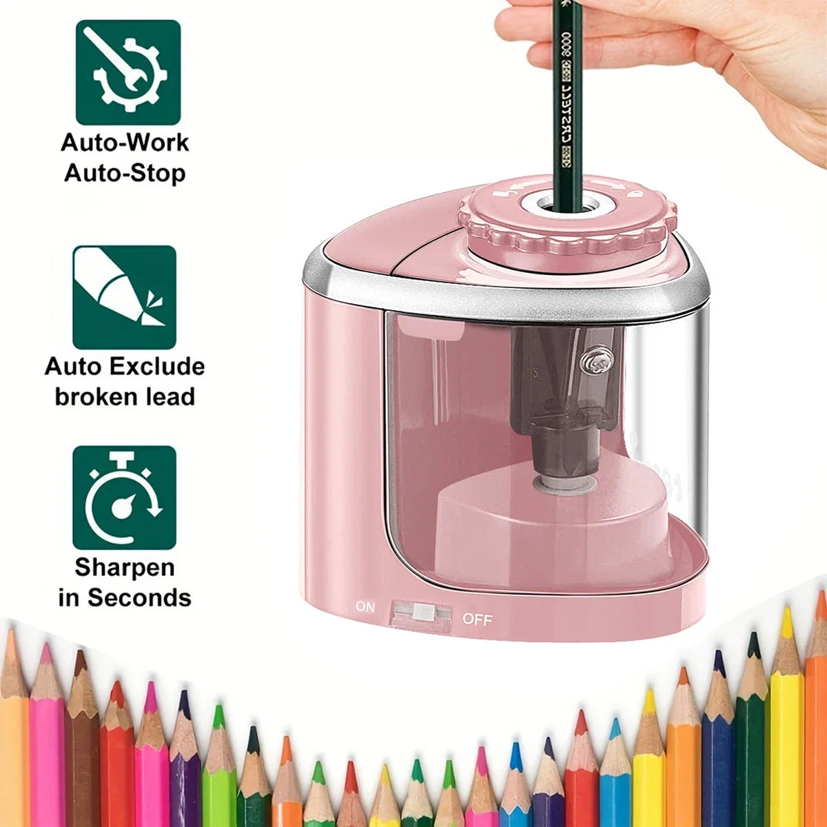 Desktop Automatic Pencil Sharpener Suitable to Pencils (6-8Mm) 