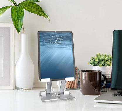 Quality Tablet Stand,Adjustable Foldable Eye-Level Aluminum Solid up to 15-In Tablets Holder 
