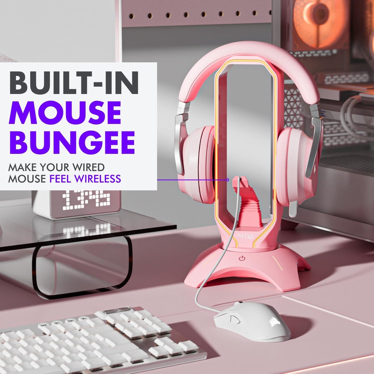 Headset Stand with RGB, Mouse Bungee Holder, and 2 Port USB Hub Charger