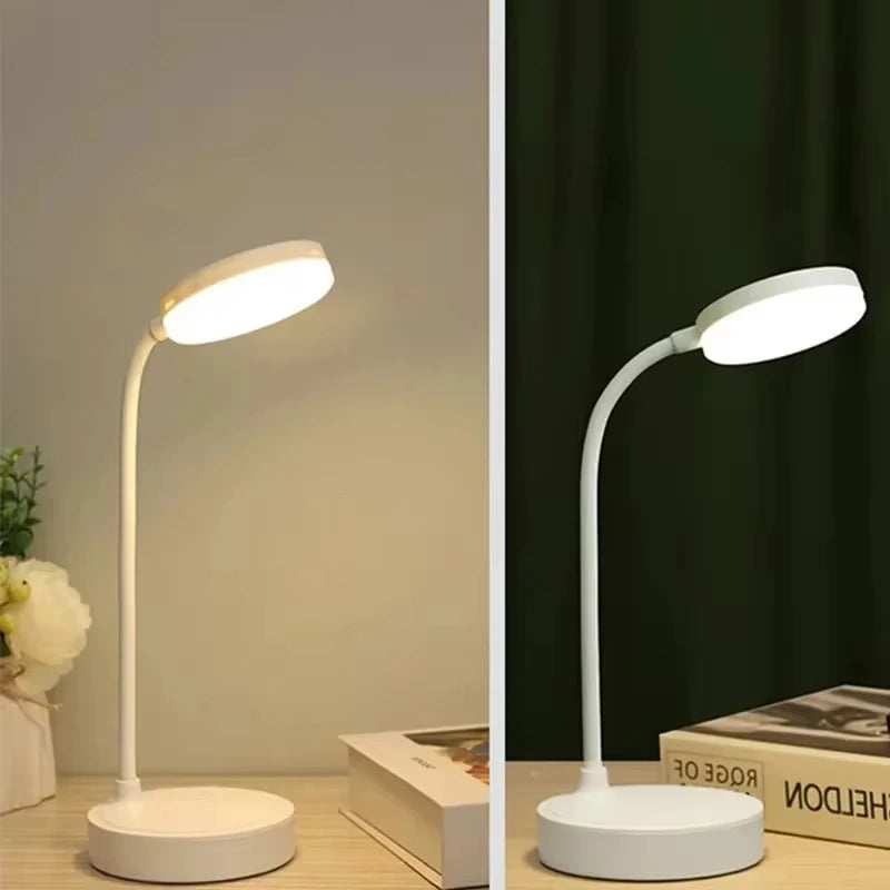 Portable LED desk lamp with eye protection, 3 brightness settings, and touch-activated USB charging