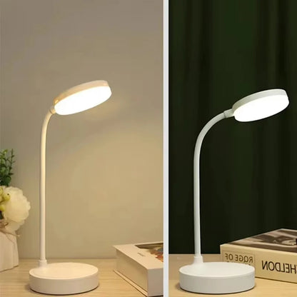 Portable LED desk lamp with eye protection, 3 brightness settings, and touch-activated USB charging