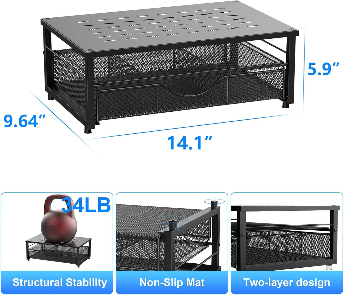 Computer Monitor Stand Riser, Desk Organizers and Accessories with Drawer (Black)