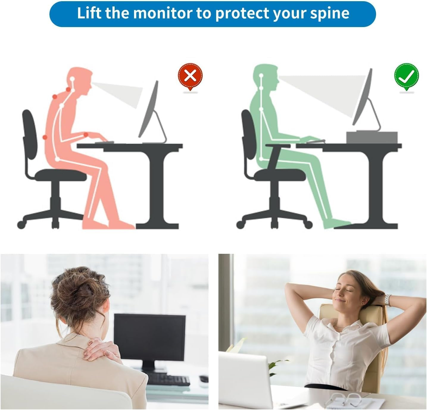 Computer Monitor Stand Riser, Desk Organizers and Accessories with Drawer (Black)