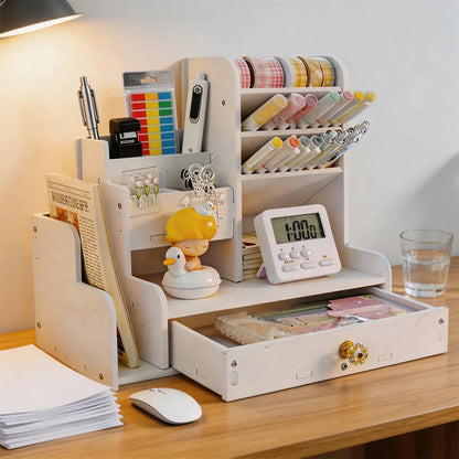 Desk organizer with a drawer and two file shelves