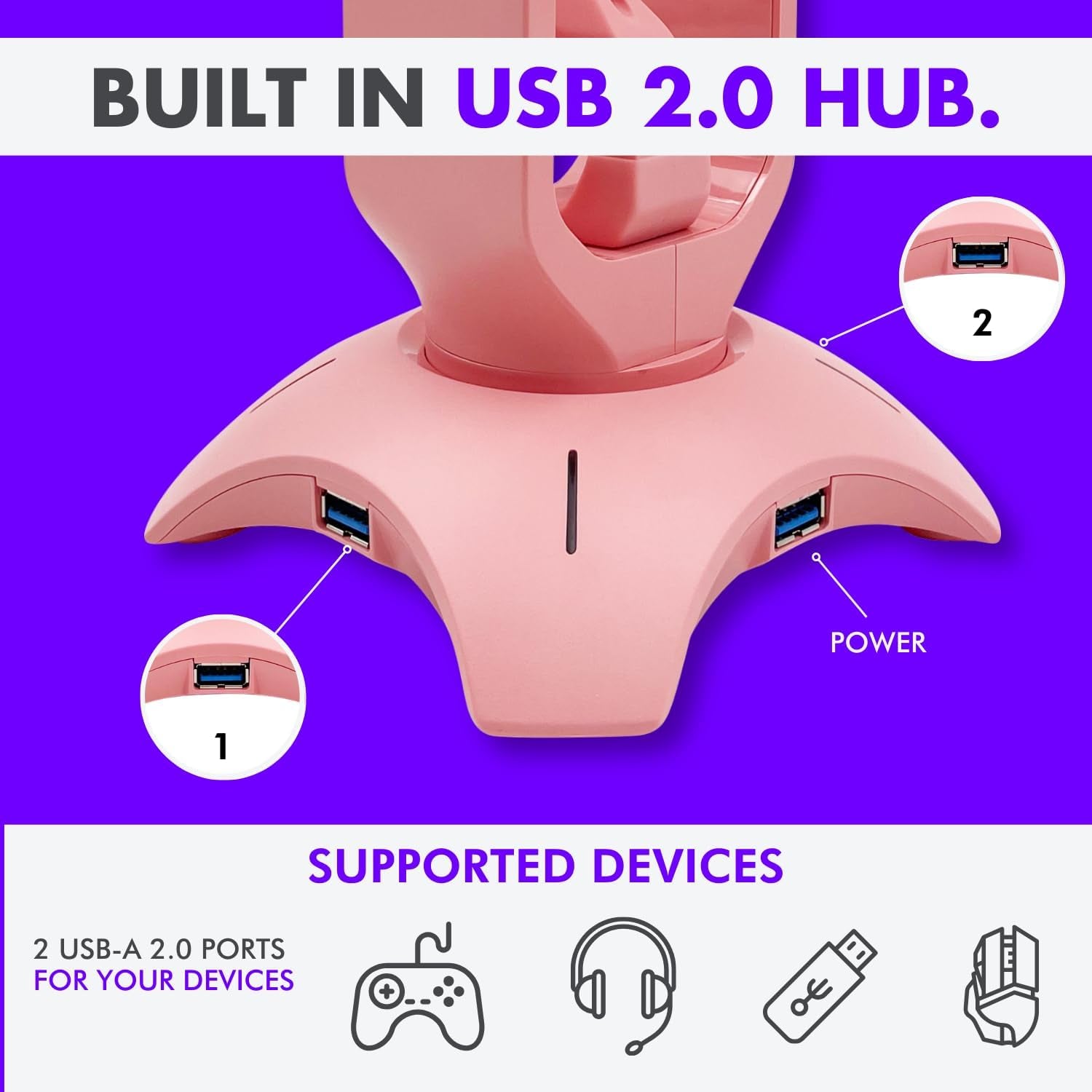 Headset Stand with RGB, Mouse Bungee Holder, and 2 Port USB Hub Charger