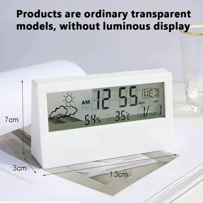 LCD Desktop Alarm Clock Transparent Calendar Weather and Digital Temperature and Humidity Display 