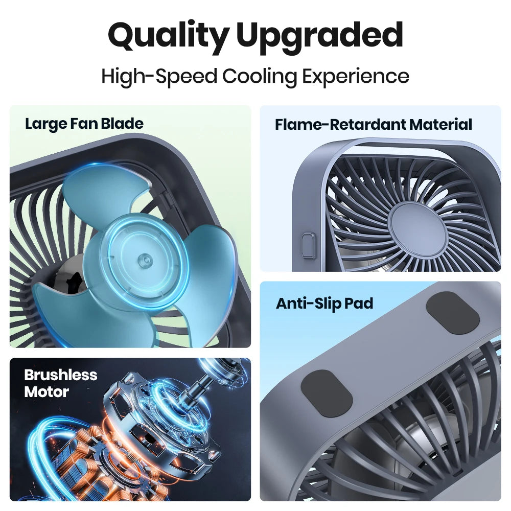 Mini Portable Fan USB Desk Fan Table Strong Airflow &Quiet Operation 3 Speed 360°Rotatable Standing Fans