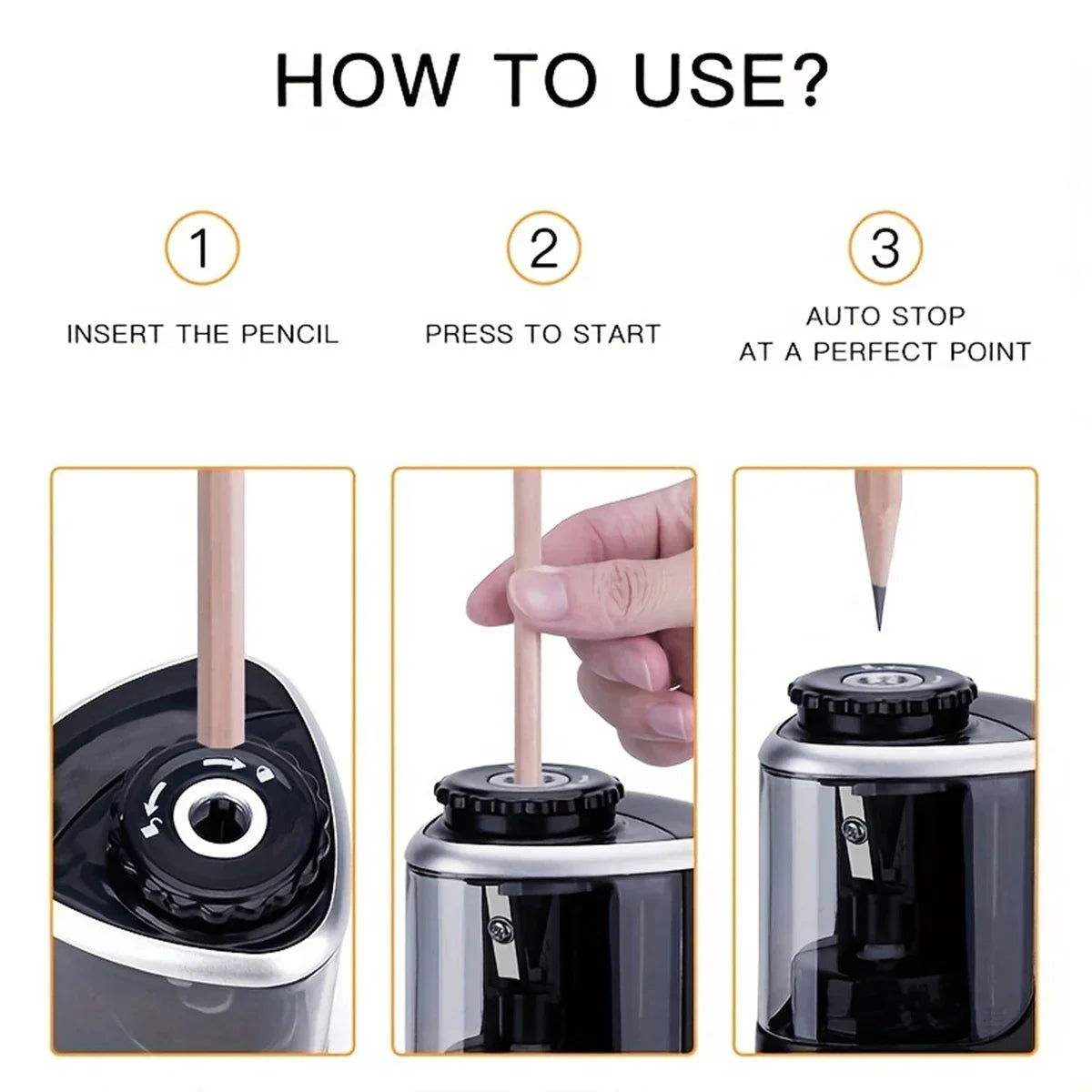 Desktop Automatic Pencil Sharpener Suitable to Pencils (6-8Mm) 