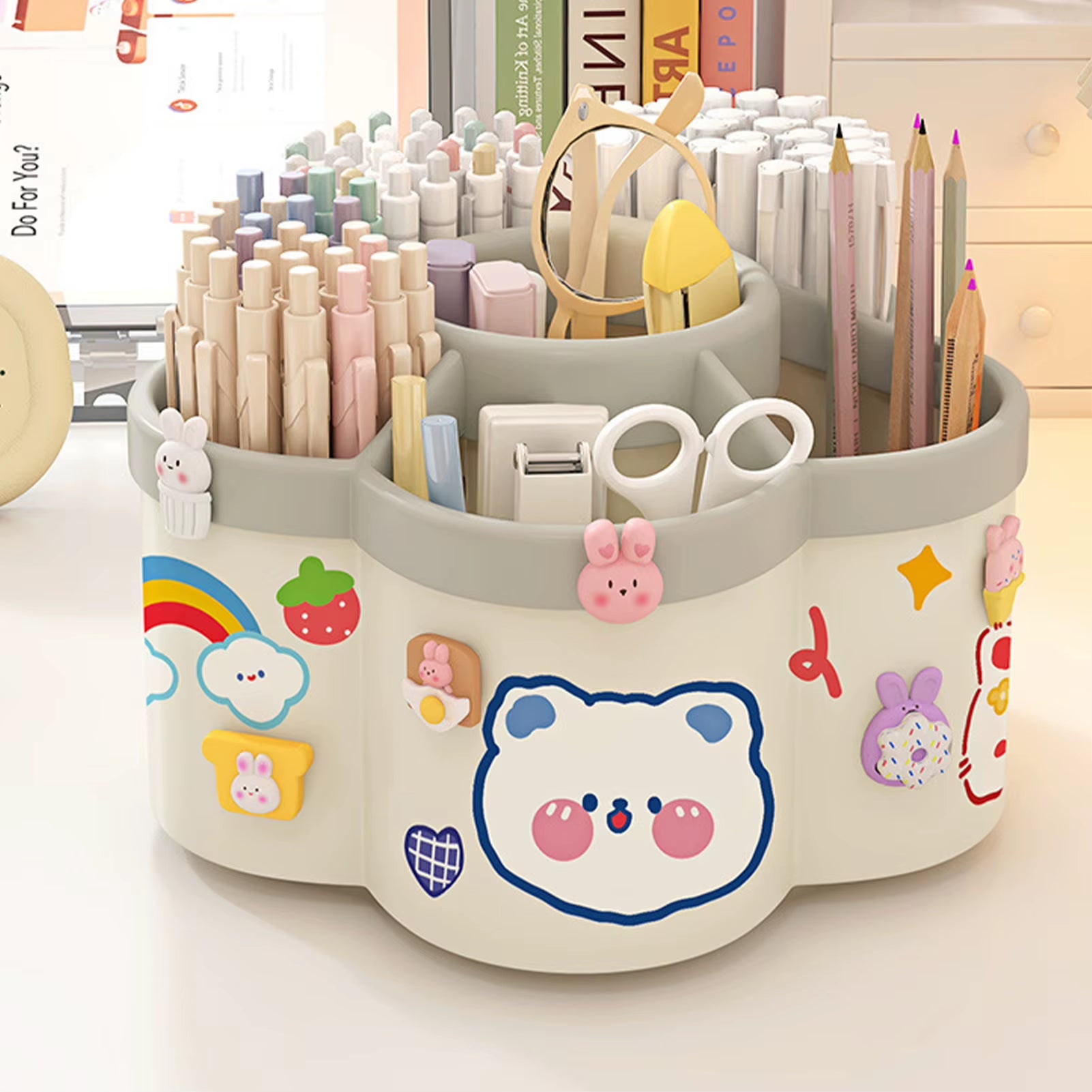 Large-capacity desktop organizers with a swivel holder for pens and makeup brushes