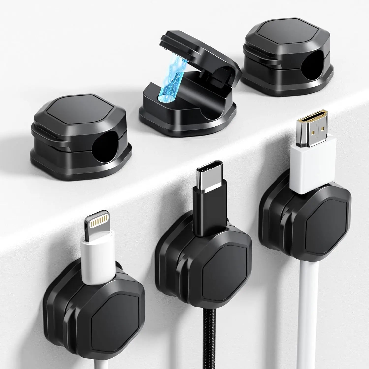 Cable organizer with 6 clips [adjustable and smooth] 