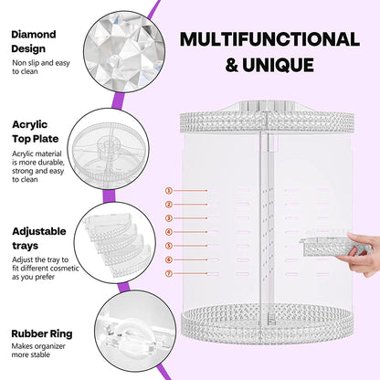 7-tier removable makeup and perfume organizer that can be customized, ideal for a vanity (transparent)