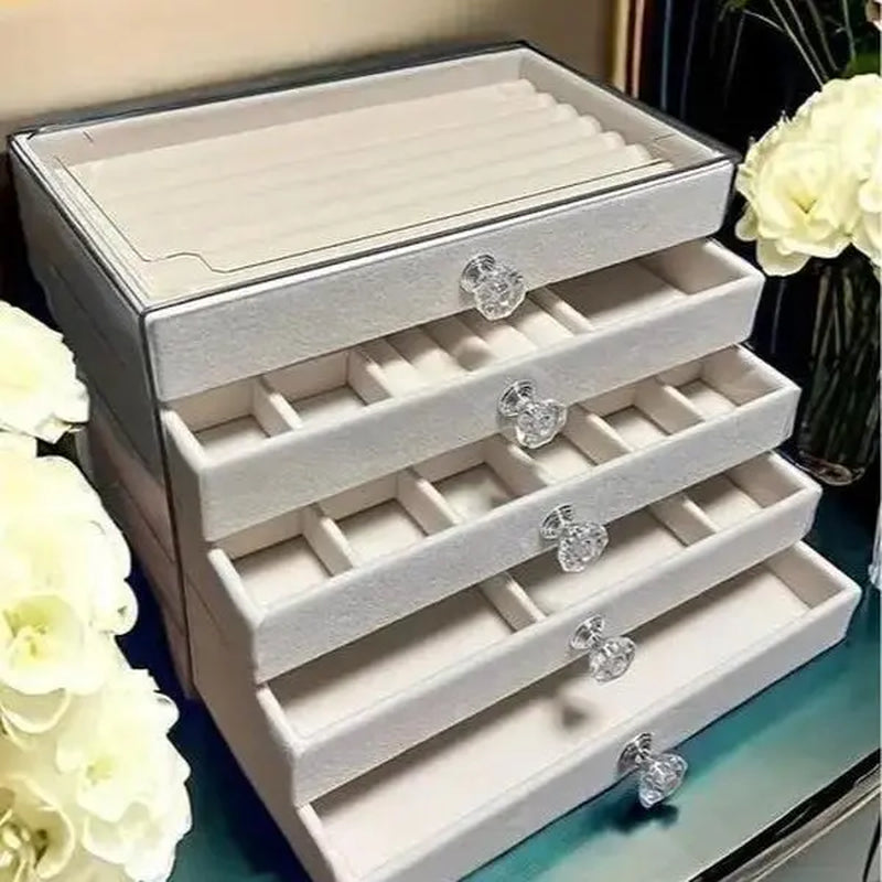 Acrylic jewelry organizer box with velvet lining - Clear display case
