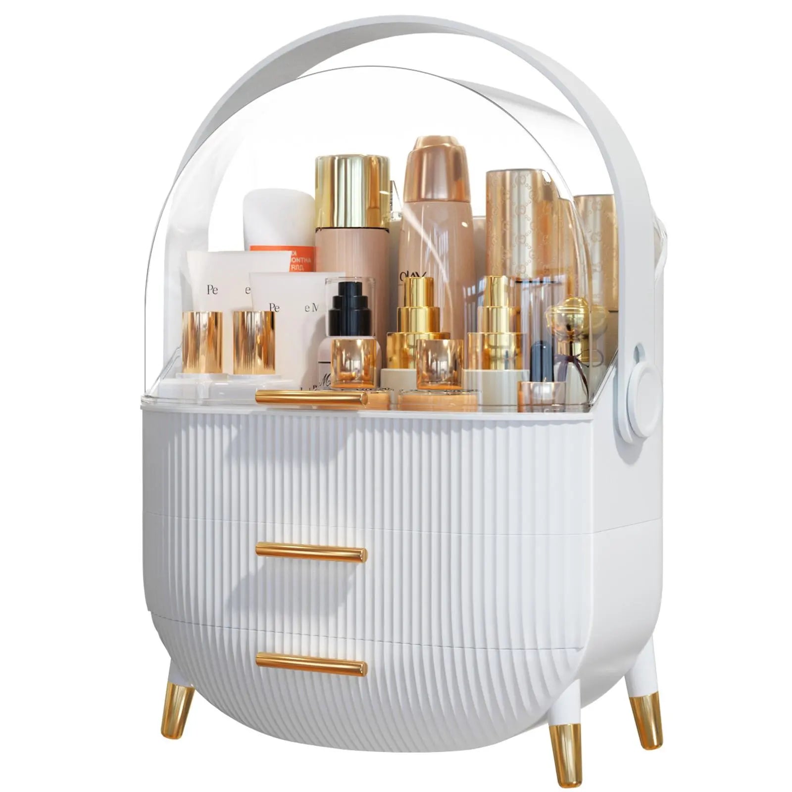 7CODE Makeup Organizer, Cosmetic Display Cases with Clear Lids, White Boxes