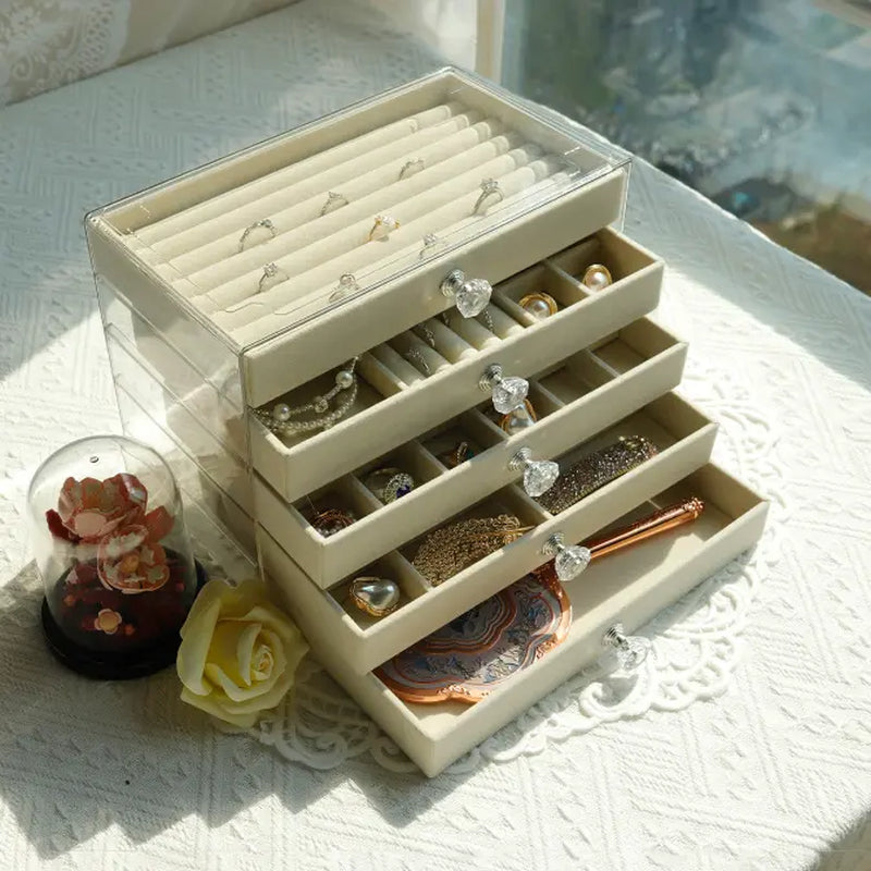 Acrylic jewelry organizer box with velvet lining - Clear display case