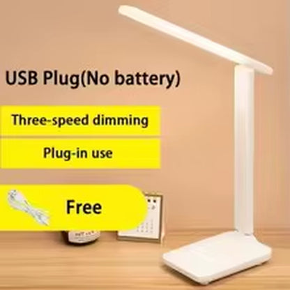 Foldable LED desk lamp with touch controls, for studying, reading, and eye care, with USB connection, dimmable, white light